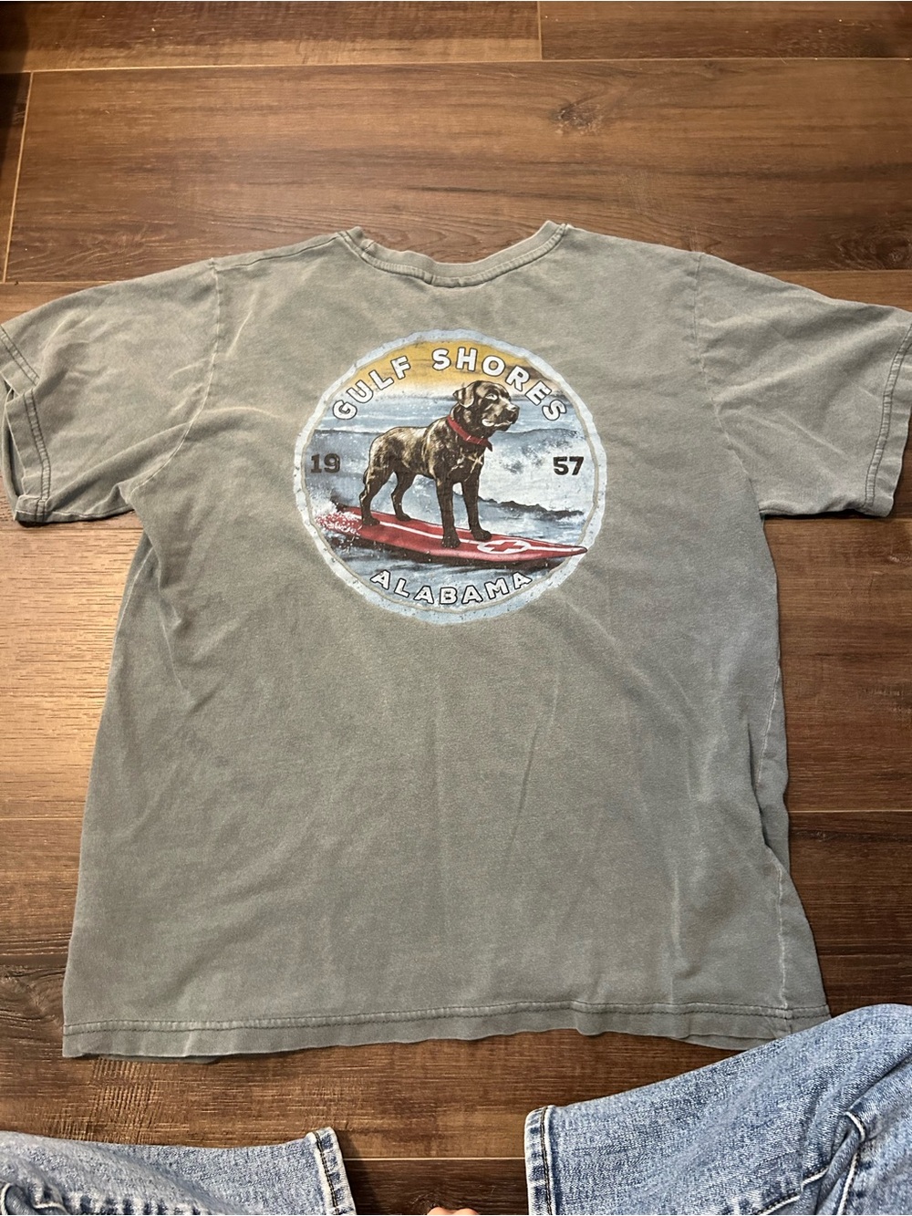 Gulf Shores Alabama Short Sleeve Tee - Olive with Surf Dog Graphic